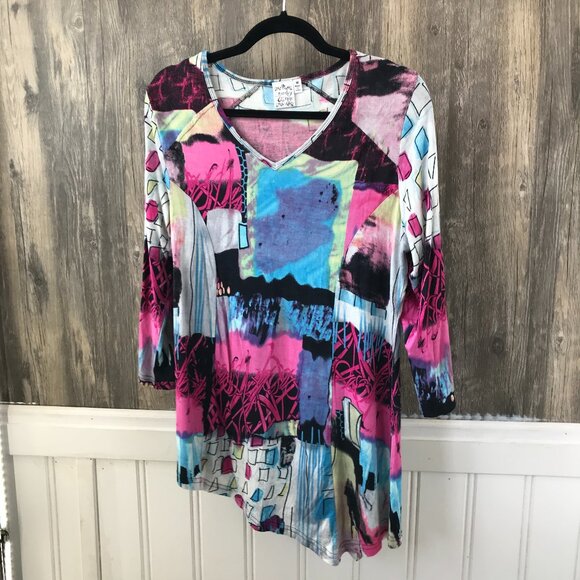 parsley & sage multicolored v-neck tunic top lagenlook size M - Picture 1 of 3